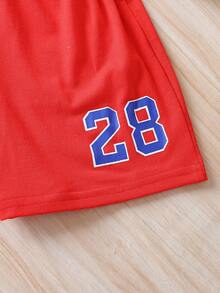 SHEIN Baby Boy Letter Graphic Contrast Binding Tank Top & Shorts - Multicolor - View 6