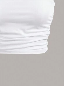 SHEIN Essnce 素色抽褶細節短款抹胸上衣 - 白色 - 查看 3