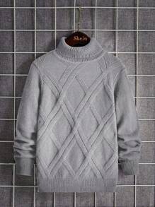 SHEIN Leap Crew 男大童高領條紋針織套頭毛衣