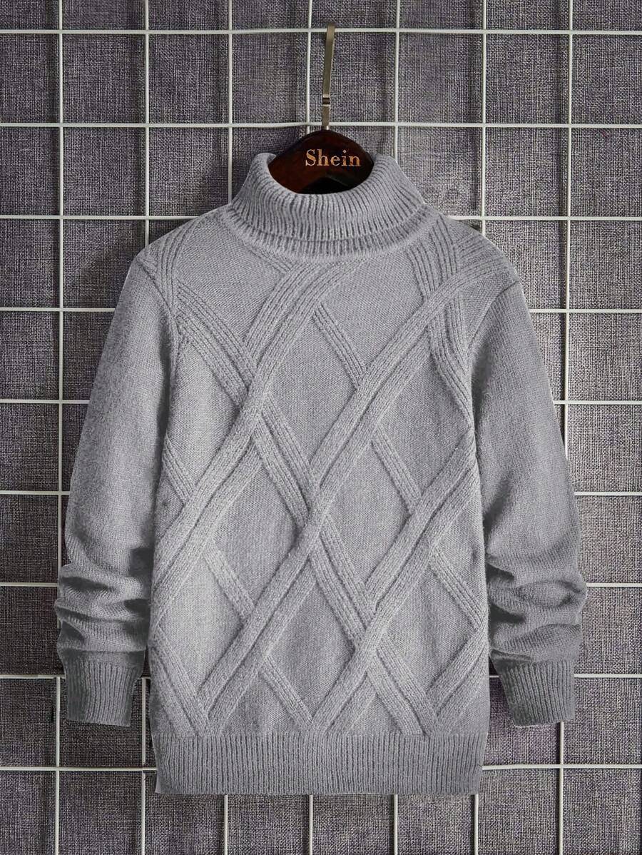 SHEIN Leap Crew 男大童高領條紋針織套頭毛衣