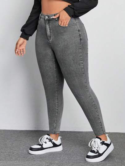 SHEIN ICON Plus Jean Skinny Zippé