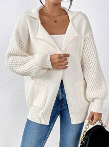 SHEIN Frenchy Dual Pocket Drop Shoulder Duster Cardigan - Beige - View 6