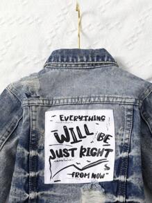 Baby Boy Casual Patchwork Printed Distressed Denim Jacket, Washed - Medium Wash - View 6