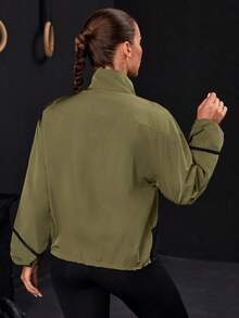 Hai âm Viền kéo ra Thả vai Dây kéo Windbreaker Jacket - Nhiều màu - Xem 8