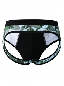 Men Camo Print Contrast Trim Jockstrap Sexy Underwear - Green - View 2