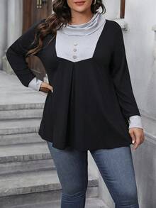 Calvaya Hơn Hai âm cổ áo xếp nếp Chi tiết Nút Áo thun - Nhiều màu - Xem 7