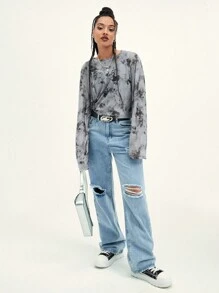 Muchica Tie Dye Drop Shoulder Tee Without Bra - Multicolor - View 4