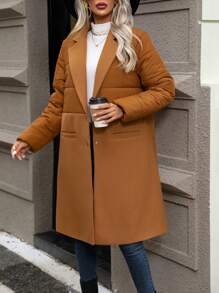 SHEIN LUNE Lapel Neck Dual Pocket Padded Padded Coat Clothes Winter Fall Cloth For Women