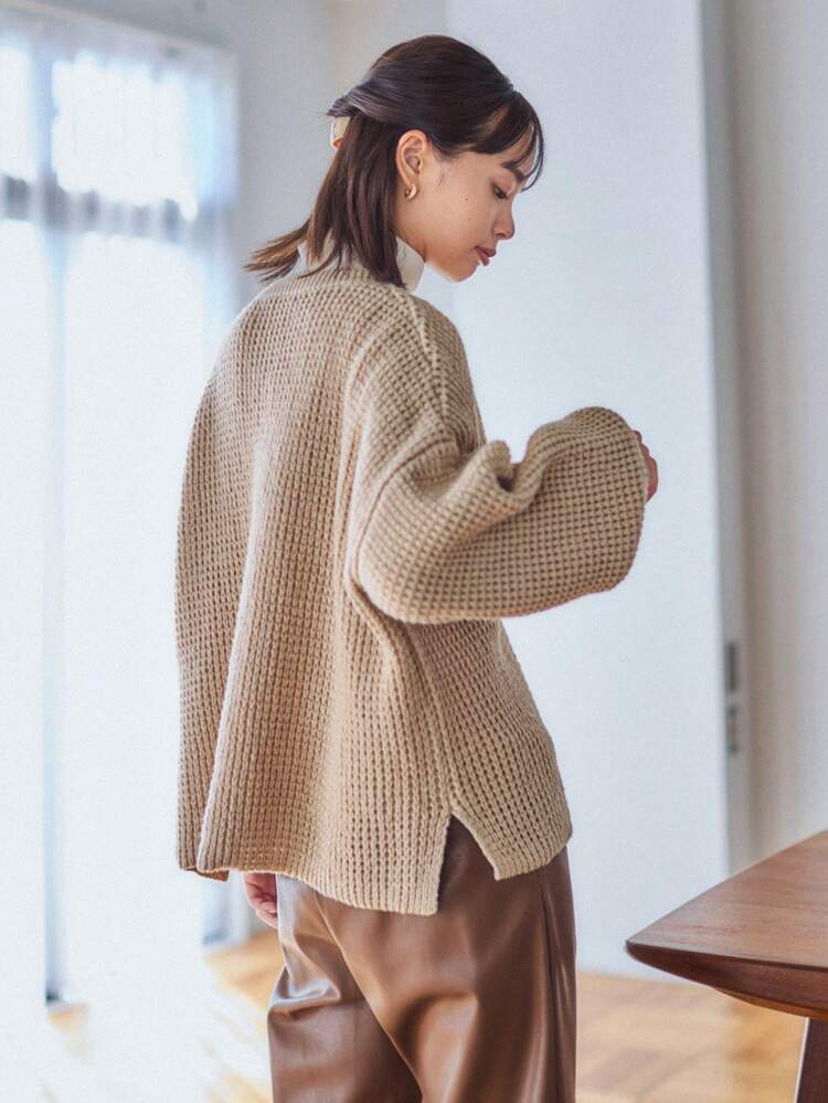 1pc Notched Neck Drop Shoulder Sweater Fall