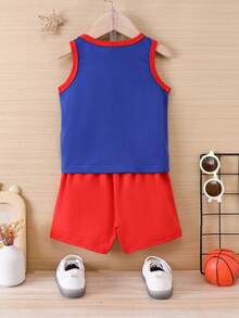 SHEIN Baby Boy Letter Graphic Contrast Binding Tank Top & Shorts - Multicolor - View 2