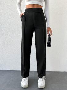 EURMUSE Pantalon Droit Unicolore À Poche