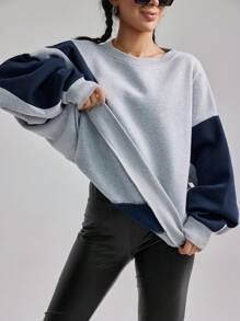 EURMUSE Colorblock Drop Shoulder Sweatshirt For Autumn & Winter - Light Grey - View 3