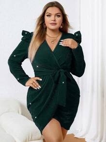 Celure Hơn Chất rắn Bọc Thắt lưng Váy sequin - Màu xanh lá cây đậm - Xem 1