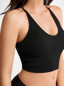 Ocili Leisure Seamless Back Cross Racerback Tank Top - Black - View 5