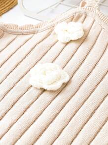 SHEIN LUNE Plus Stereo Flower Detail Ribbed Knit Top - Apricot - View 5