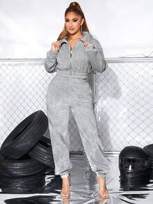 SHEIN SXY 拉鏈開襟短款運動衫 - 灰色 - 查看 6