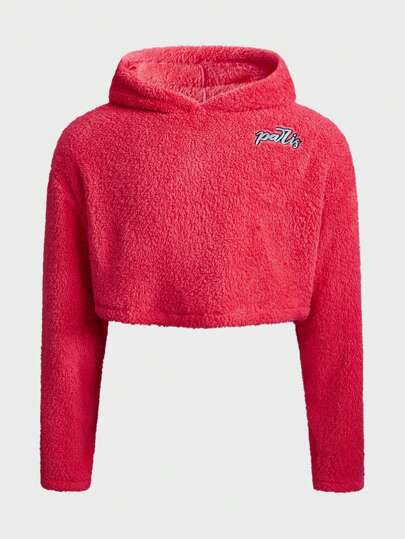 ROMWE Avant Uomo Felpa con cappuccio teddy con ricamo lettera spalle cadenti