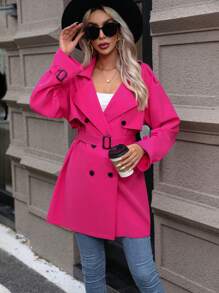 SHEIN Frenchy Double Breasted Belted Trench Coat - Hot Pink - View 1