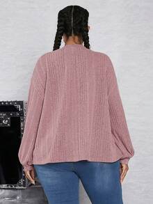 SHEIN CURVE+ Hơn Thả vai Đồ đan Ribbed Áo thun - Bụi hồng - Xem 2