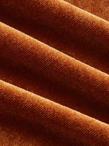 SHEIN MOD Lace Up Front Lantern Sleeve Velvet Dress - Brown - View 3