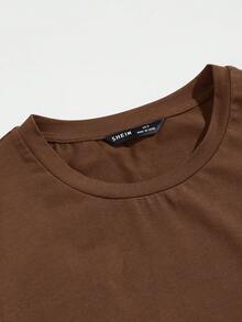 SHEIN Hombres Conjunto de pijama pantalones con camiseta con estampado de dibujo - Café integral - Ver 3