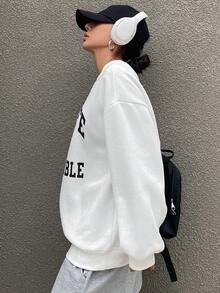 Dazy Star Letter Graphic Drop Shoulder Sweatshirt - White - View 3