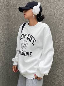 Dazy Star Letter Graphic Drop Shoulder Sweatshirt - White - View 5