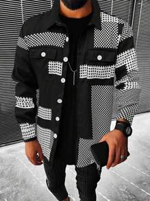 Manfinity Homme 男士黑白色格子襯衫式外套 - 黑與白 - 查看 1