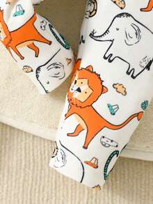 Baby Boys 2pcs Cartoon Graphic Tee & 2pcs Striped Pants PJ Set - Brown - View 3