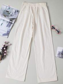 Drawstring Waist Straight Leg Pants - White - View 7