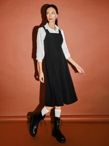 DAZY Vestido De Tirantes Sin Blusa De Color Sólido Con Cremallera Trasera - Negro - Ver 1