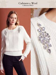 MOTF PREMIUM RHINESTONE DETAILED SWEATER - Beige - View 2