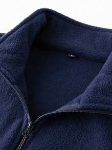 Men Zip Up Sleeveless Teddy Vest Coat - Blue - View 3