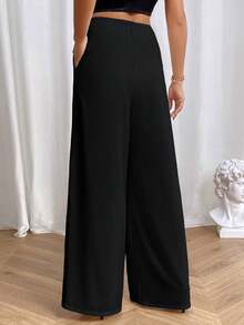 SHEIN Essnce Solid Wide Leg Suit Pants - Black - View 2