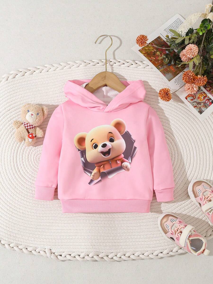 Áo nỉ in hình gấu cho bé gái - Hồng - Xem 1