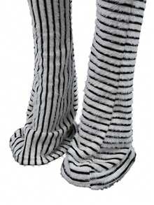 Autumn/Winter Knitted Striped High Stretch Pants, Furry Texture Slouchy Trousers