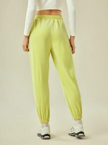 In My Nature Drawstring Waist Solid Outdoor Pants - Yellow - View 2