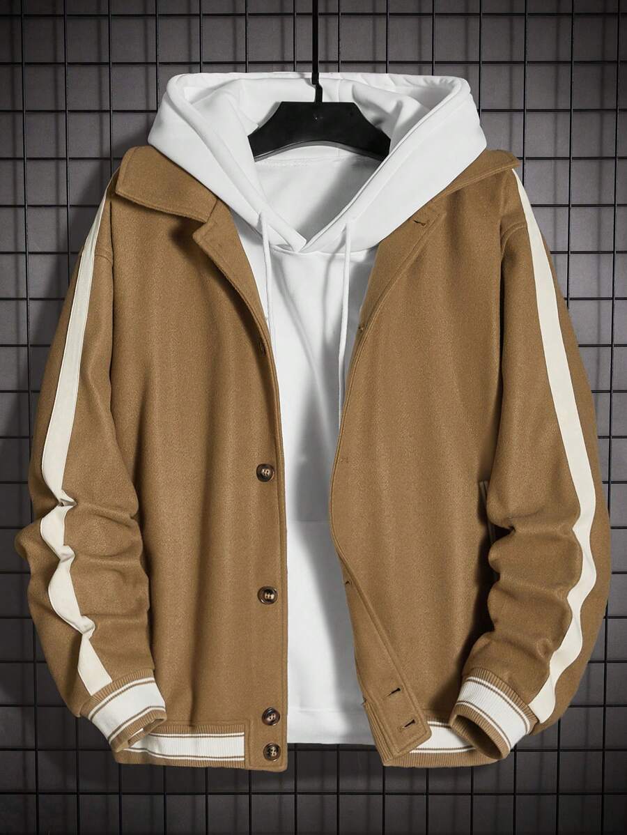 Manfinity Homme Lose Passform Herrenjacke Mit Kontrastierendem Seitennah-detail, Ohne Kapuze