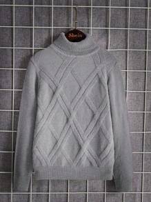 SHEIN Leap Crew 男大童高領條紋針織套頭毛衣