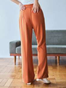FRIFUL Slant Pocket Solid Pants - Rust Brown - View 2
