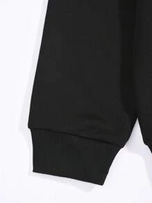 ROMWE MEN Goth Nam Đồ họa chữ và số Dây rút Hoodie - màu đen - Xem 7