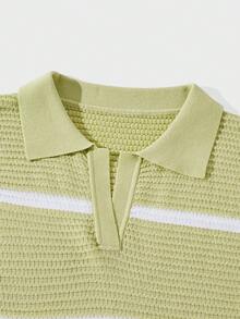 ROMWE MEN Street Life 男士條紋針織馬球衫 - 青檸色 - 查看 3