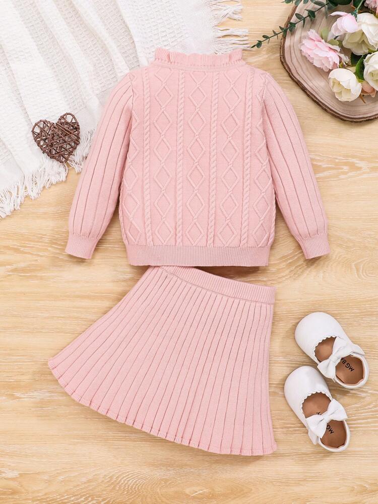 Baby Girls' Casual Loose Fit Sweater And Skirt With Round Neckline Long Sleeve Top Set