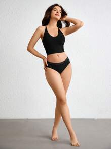 Ocili Leisure Seamless Back Cross Racerback Tank Top - Black - View 6