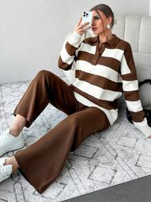 RueChic 雙色落肩袖套頭毛衣和針織褲