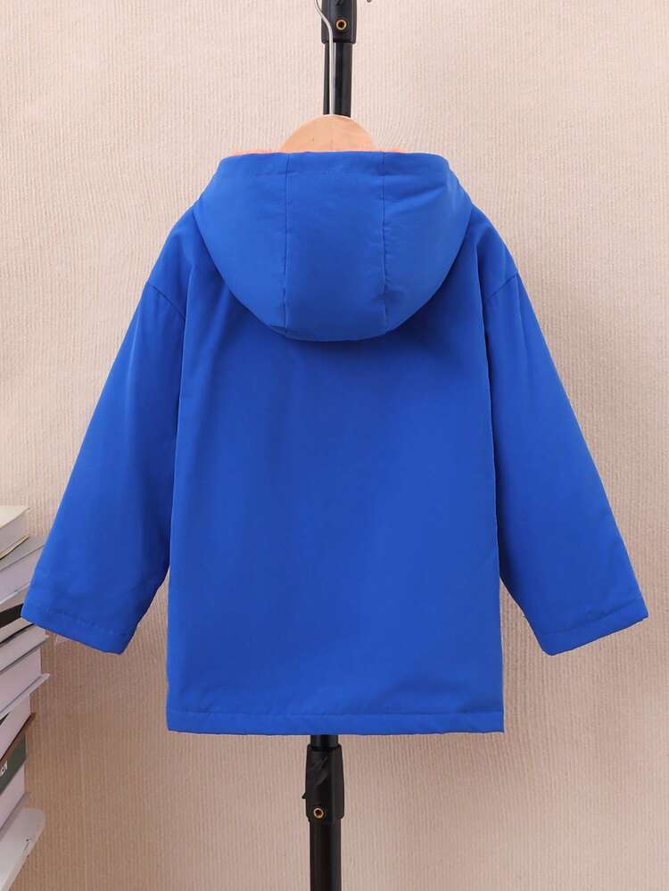 Young Boys' Casual Comfortable Hooded Jacket With Reflective Stripes Car Edge Decoration And Thermal Lined