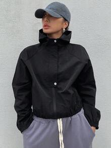 DAZY Slant Pockets Raglan Sleeve Hooded Jacket - Black - View 6