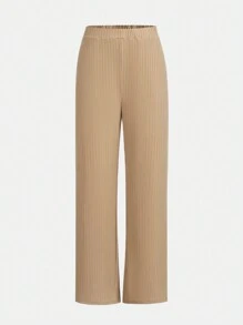 SHEIN 青少年女孩側打結圍裹上衣和褲子 - 卡其色 - 查看 9