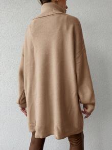 EURMUSE Rollkragenpullover Ohne Gürtel Mit Tief Angesetzten Schultern - Rostige Rose - Übersicht 2
