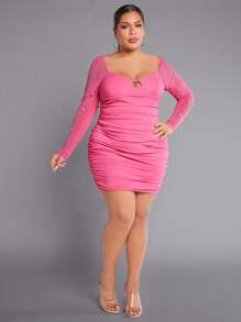 SHEIN SXY Plus Robe Moulante À Perles Découpé À Ruché En Tulle